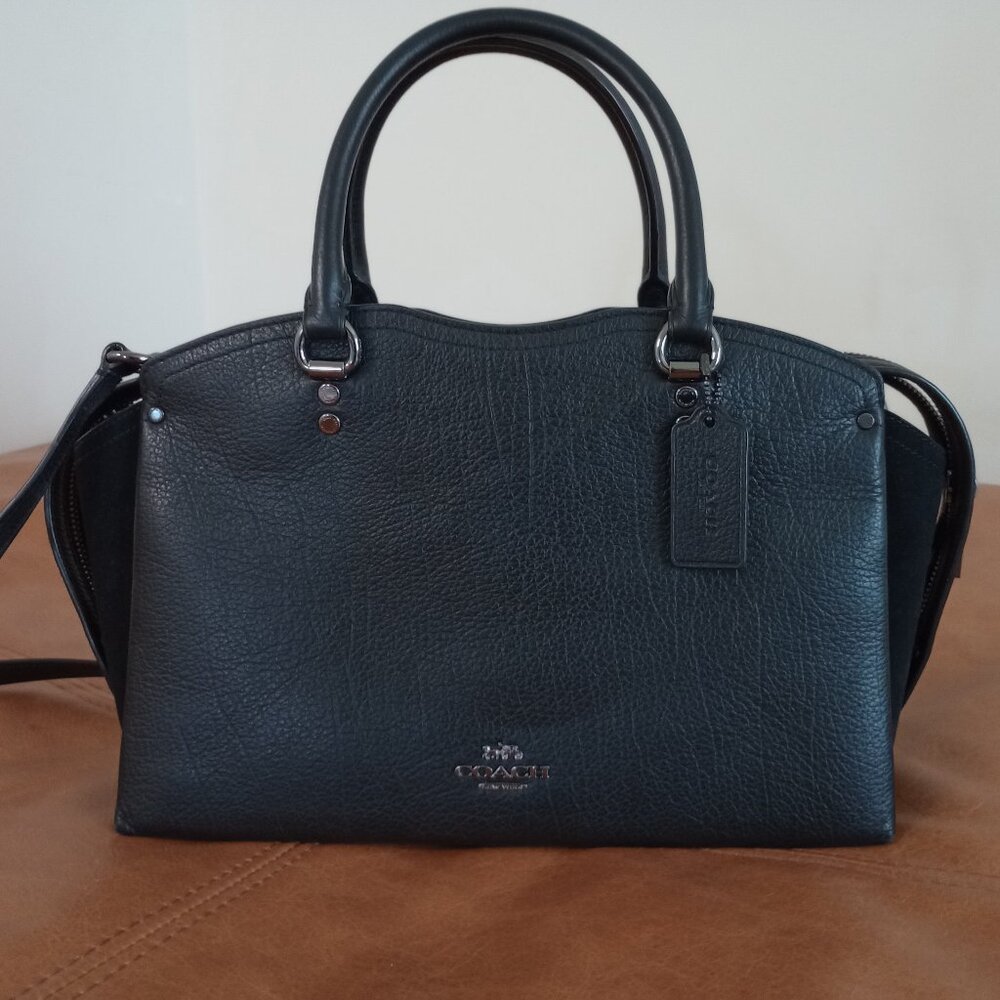 Coach Drew Black Satchel Grain/Suede Leather